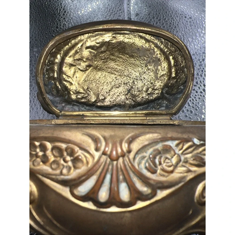 elaborate‎ vintage jewelry casket box brass metal